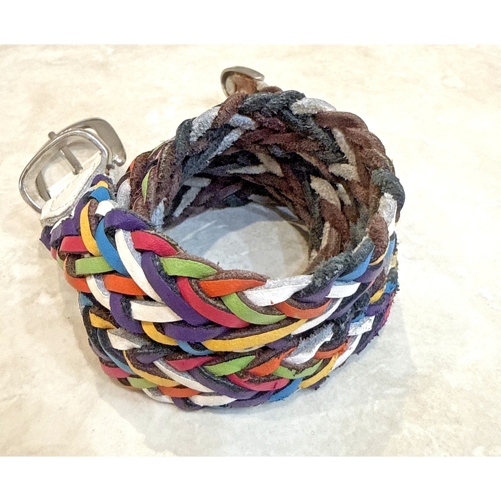 Vintage Capezio Argentina Woven Braided Leather Belt 0.75" Multi-Color Sz M 32"